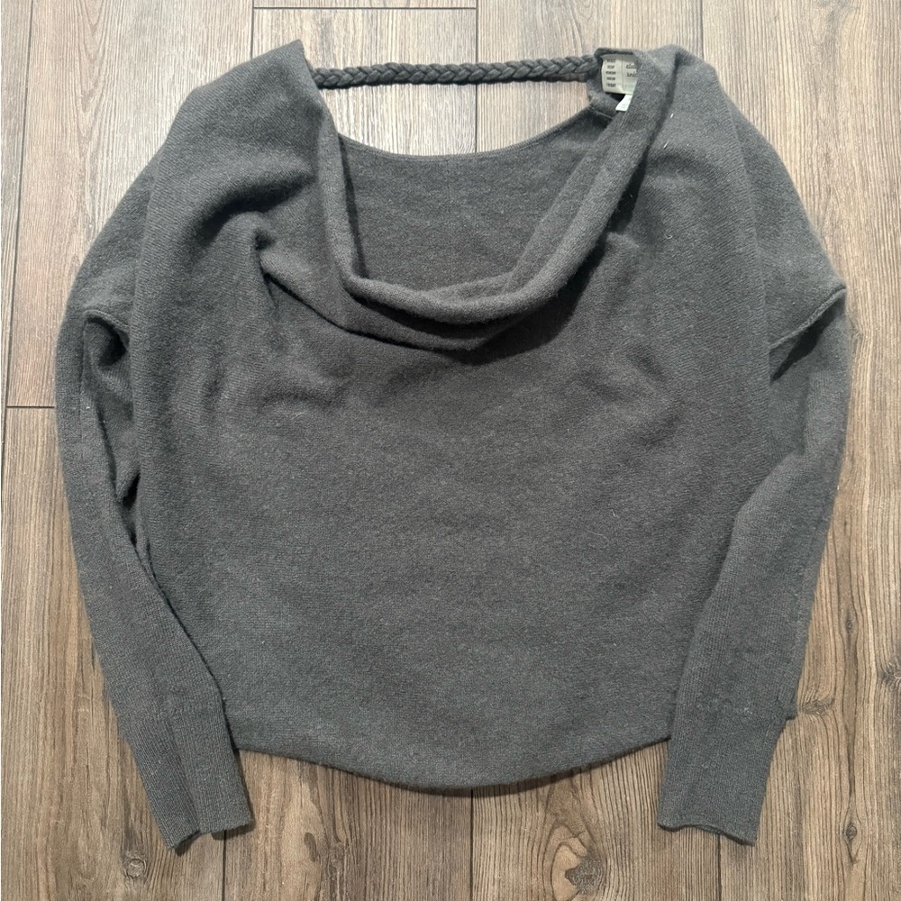 Anthropologie Saturday Sunday 100% Cashmere Cowl Neck Sweater XS Gray